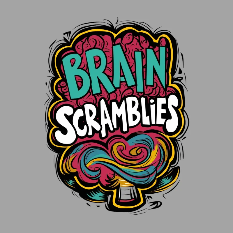 Brain Scramblies Colorful Graphic T-Shirt, Vibrant Retro Style Bold Text Tee, Unique Eye-Catching Design Top, Unisex Male T-Shirt