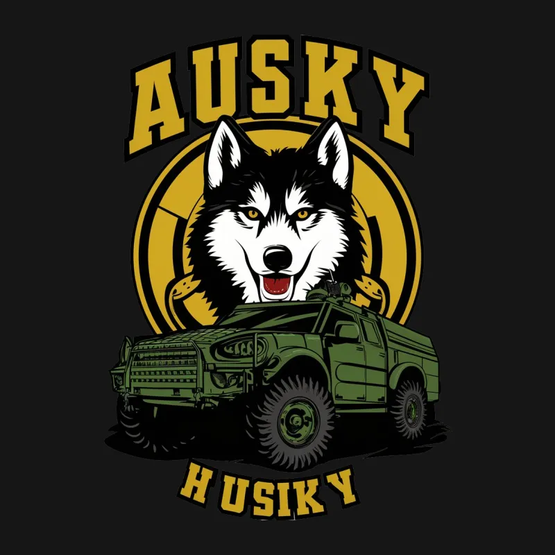 Husky Graphic Tee, Military Truck and Dog, Adventure T-Shirt, Cool Pet Lover Gift, Unisex T-Shirt Design Male T-Shirt