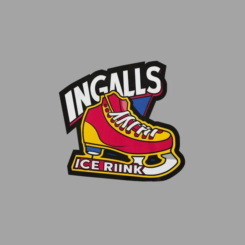 Vintage Ingalls Ice Rink T-Shirt, Retro Red and Yellow Skate Graphic Tee, Unisex Casual Streetwear Apparel Male T-Shirt