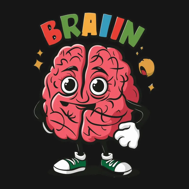 Colorful Brain Cartoon Graphic T-Shirt, Funny Brain Character Tee, Smart Casual Wear, Unisex Male T-Shirt