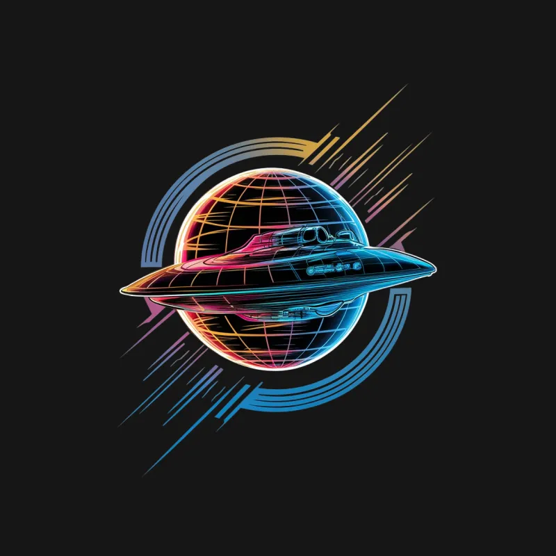 Colorful Retro UFO Spaceship Graphic T-Shirt, Vintage Sci-Fi Alien Design, Unisex Apparel Female T-Shirt