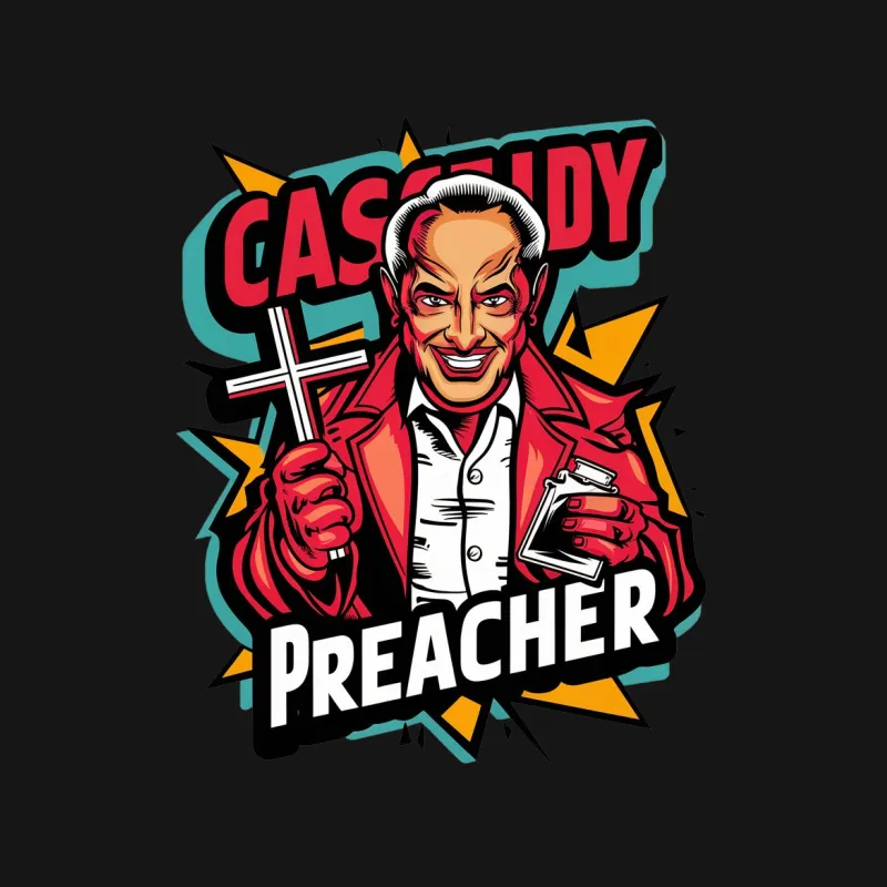 Vintage Preacher Graphic T-Shirt, Retro Cassidy Comic Style Tee, Bold Colors, Unique Design Male T-Shirt