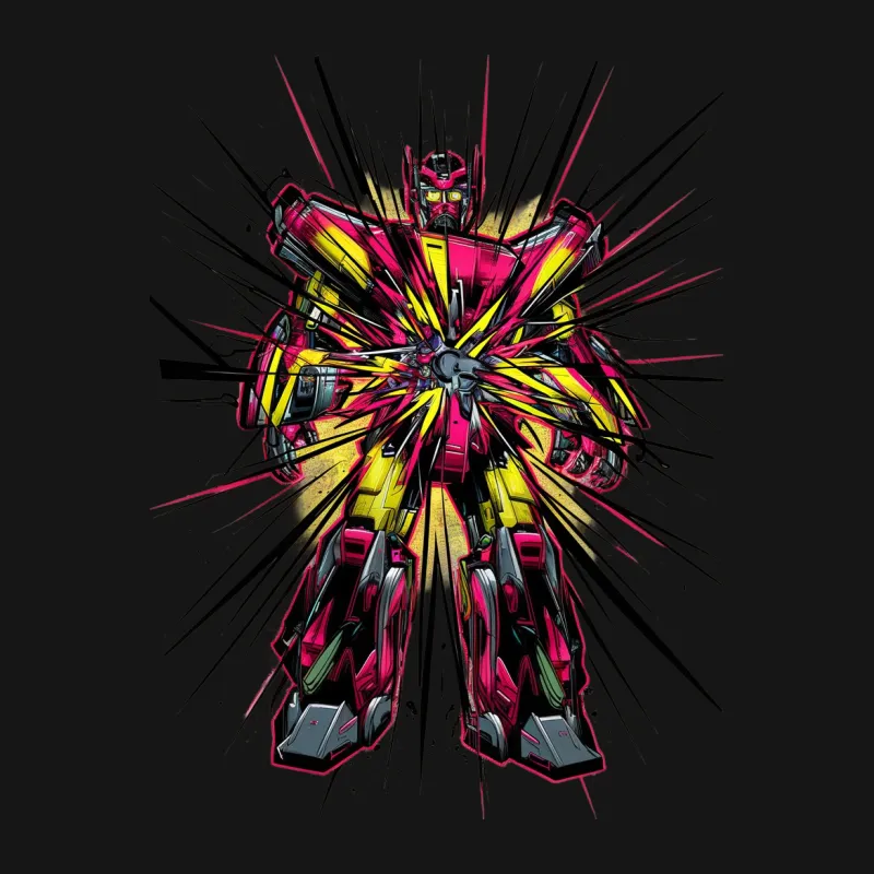 Colorful Robot Warrior T-Shirt, Vibrant Comic Art Tee, Unique Graphic Design Shirt for All Ages Female T-Shirt