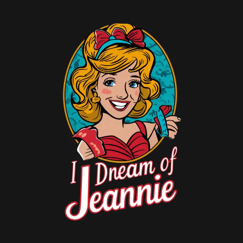 Vintage I Dream of Jeannie Cartoon 90's Nostalgia Graphic T-Shirt, Retro TV Show Tee, Colorful Pop Art Design Male T-Shirt