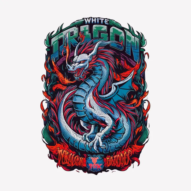 White Dragon Graphic T-Shirt, Cool Dragon Art Tee, Vibrant Colors Unisex Shirt, Fantasy Creature Design Top Male T-Shirt