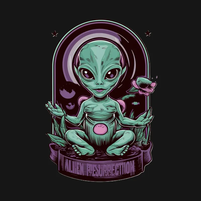 Alien Resurrection Graphic T-Shirt, Cool Extraterrestrial Meditation Design, Unisex Tee Male T-Shirt