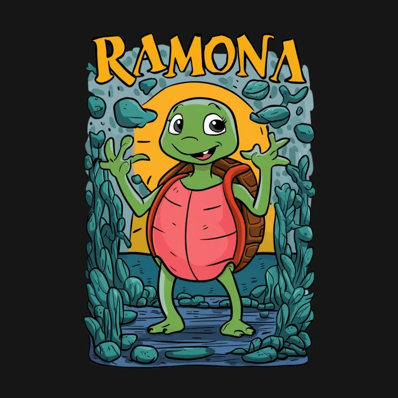 Ramona Cartoon Turtle T-Shirt, Kids Friendly Animal Graphic Tee, Colorful Illustration, Unique Gift Idea Male T-Shirt