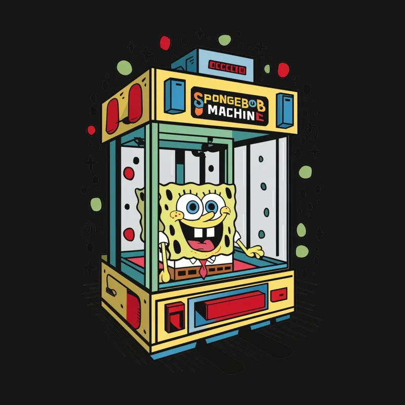 SpongeBob SquarePants Arcade Machine Graphic T-Shirt, Colorful Cartoon Character Shirt, Fun Kids and Adult Casual Wear Female T-Shirt