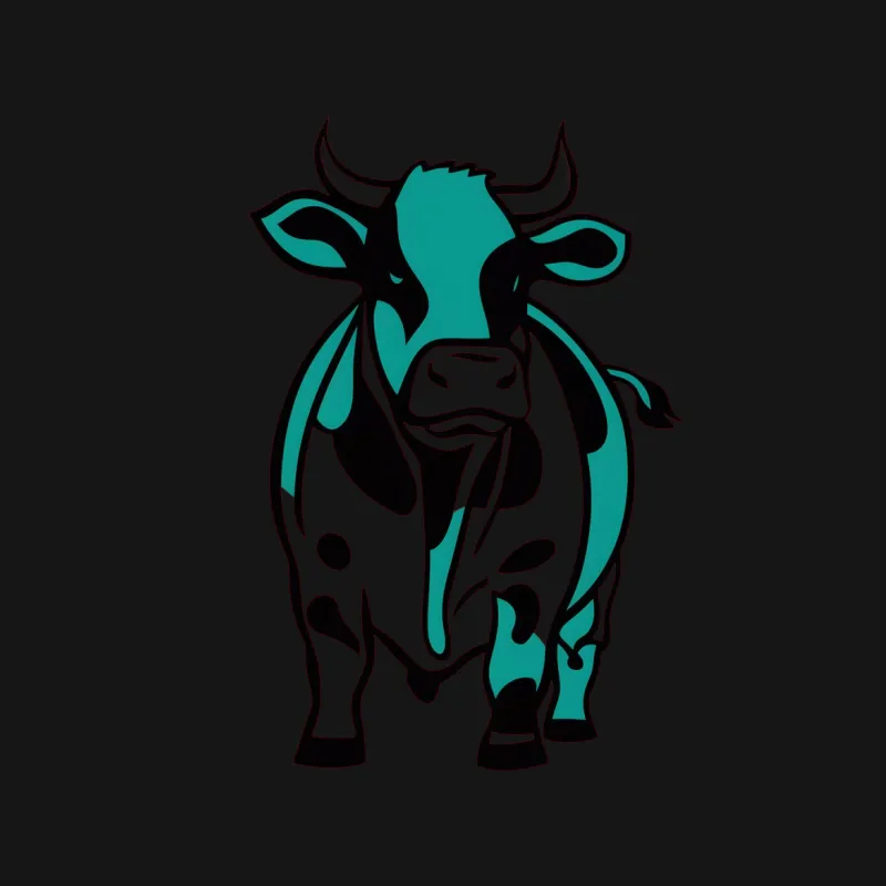 Graphic Cow T-Shirt, Bold Teal and Black Cow Design, Unisex Farm Animal Tee, Casual Wear Female T-Shirt