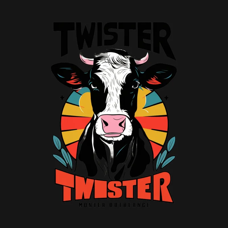 Twister Cow Graphic T-Shirt, Vintage Style Farm Animal Tee, Colorful Retro Bull Design, Unisex Adult Clothing Male T-Shirt