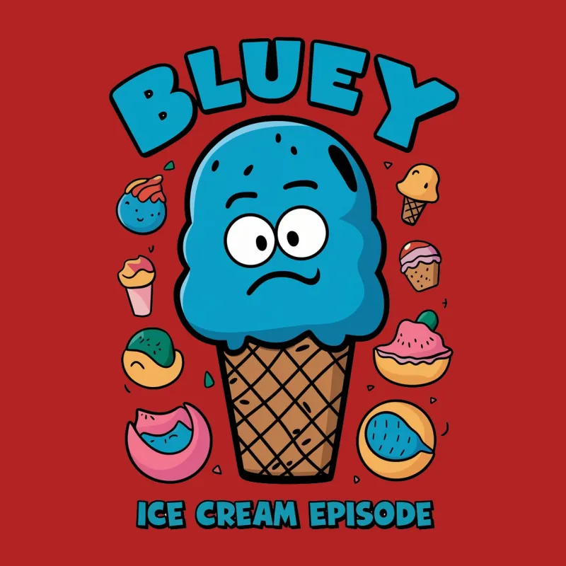 Bluey Ice Cream Episode Cartoon Graphic Tee, Fun Kids Character T-Shirt, Vibrant Summer Tee Male T-Shirt