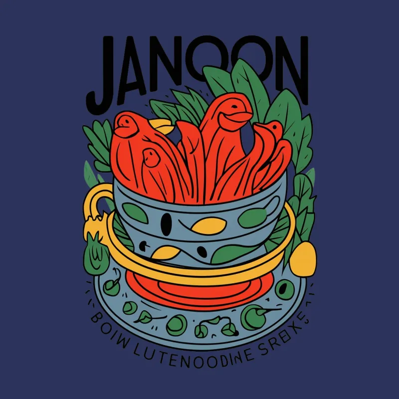 JANOON Bold Graphic T-Shirt, Vibrant Red Birds and Greenery Design Unisex Tee Male T-Shirt