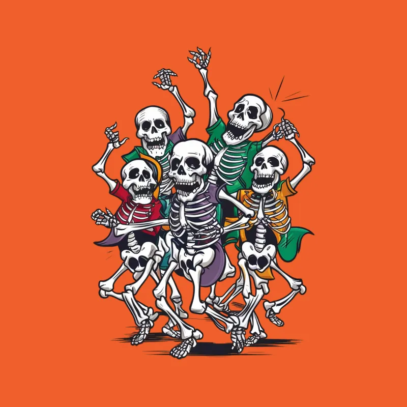 Skeleton Dance Party T-Shirt, Halloween Spooky Fun Graphic Tee, Unisex Casual Wear Male T-Shirt