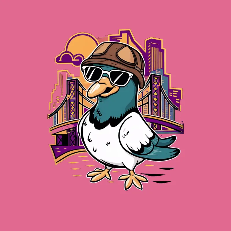 Urban Pigeon T-Shirt, Cool City Bird with Cap and Sunglasses, Colorful Graphic Tee, Trendy Urban Animal Shirt Male T-Shirt