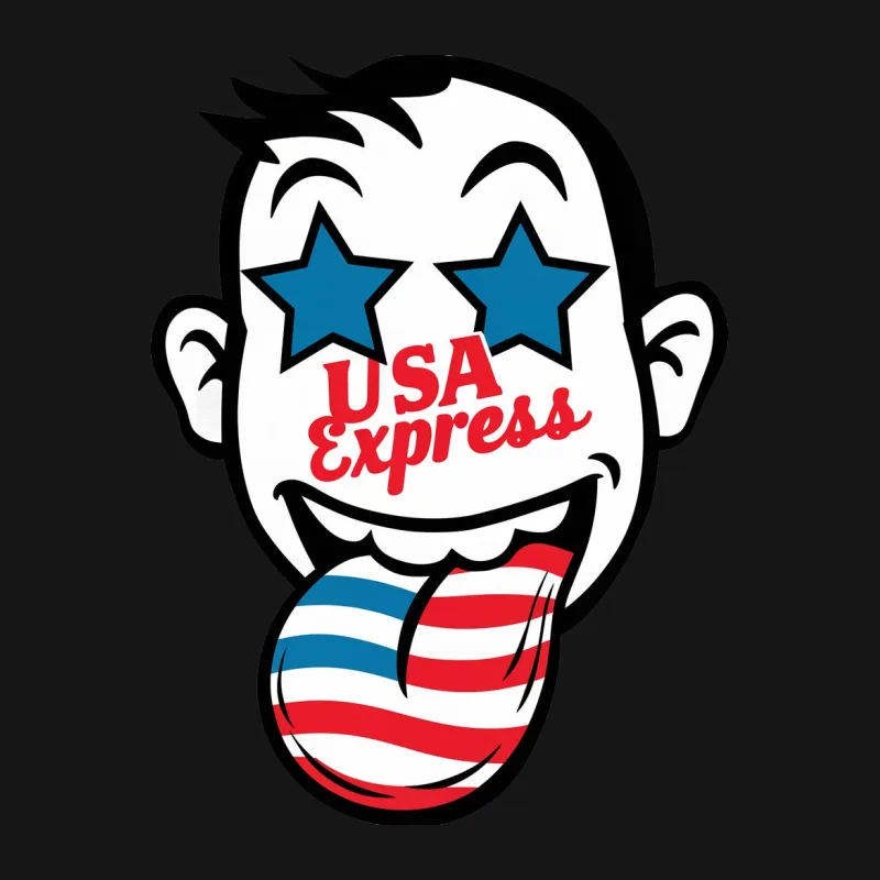 USA Express Graphic T-Shirt, Patriotic Cartoon Face with Stars, Unisex Tee, Red White and Blue Male T-Shirt