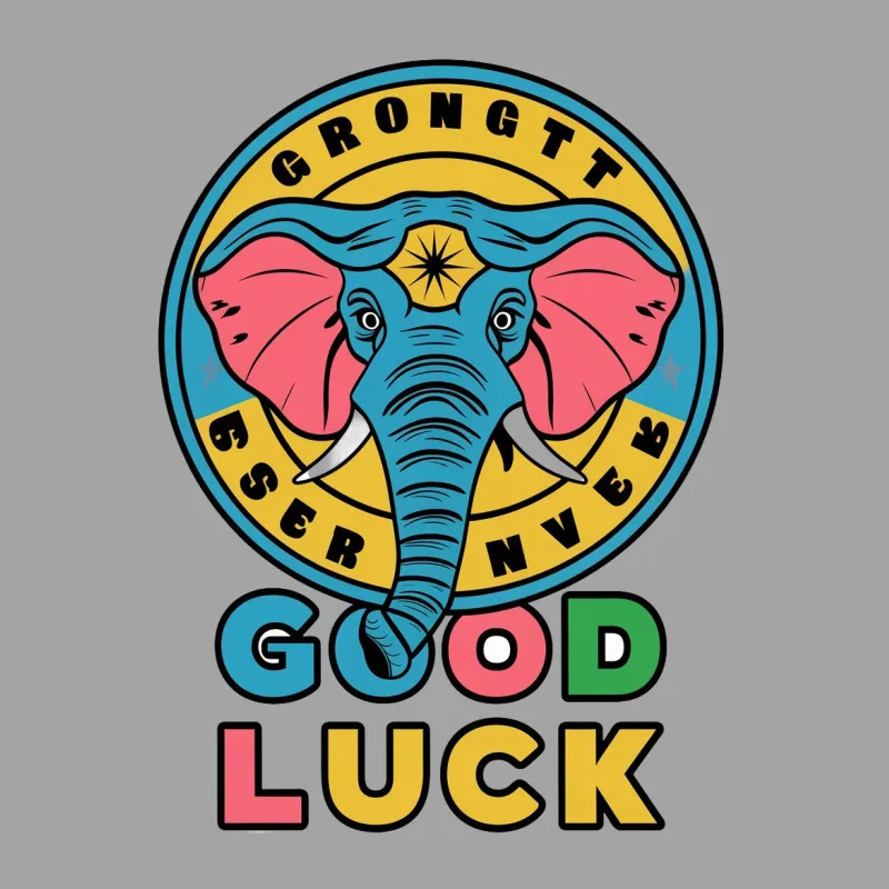 Colorful Elephant Graphic T-Shirt, Good Luck Motif, Retro Style Tee, Unisex Fashion Top Female T-Shirt