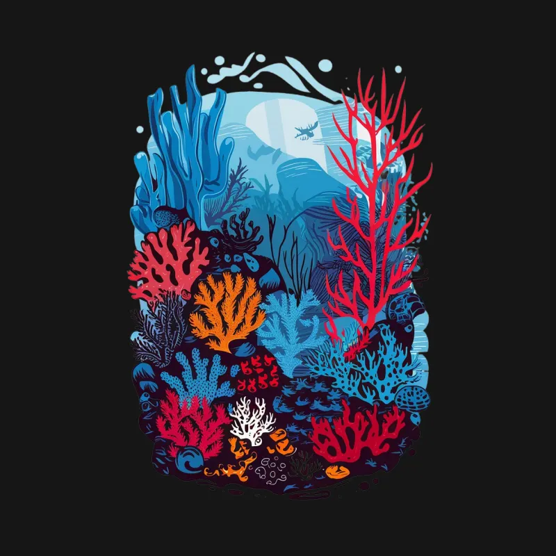 Colorful Coral Reef Ocean Scene T-Shirt, Marine Life Art Tee, Vibrant Underwater Design Top Female T-Shirt