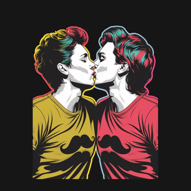 Retro Pop Art Kissing Men T-Shirt, Bold Graphic Tee, Colorful Vintage Style LGBT Shirt Male T-Shirt