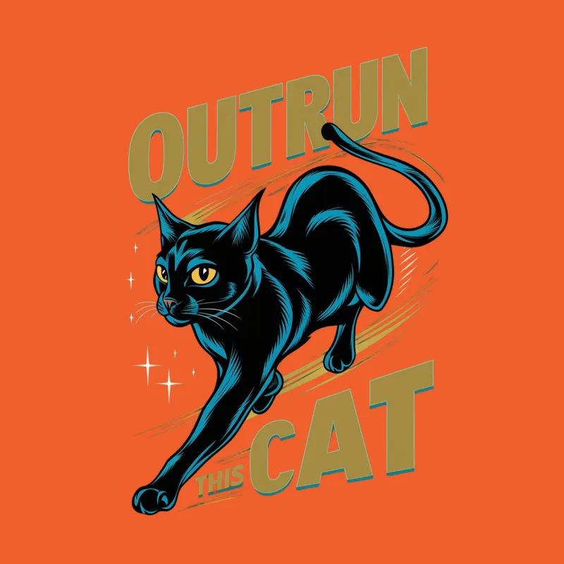 Outrun This Cat T-Shirt, Vintage Black Cat Graphic Tee, Retro Style Cat Lover Gift, Cool Feline Shirt Male T-Shirt