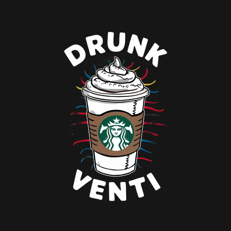 Drunk Venti Coffee Cup T-Shirt, Funny Barista Shirt, Starbucks Parody, Coffee Lovers Tee, Bold Graphic Design, Unisex Male T-Shirt