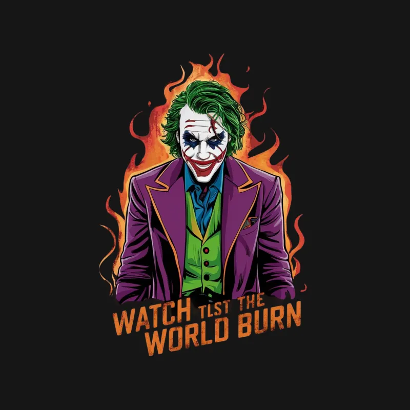 Joker Inspired T-Shirt, Watch the World Burn Graphic Tee, Comic Villain Shirt, Unique Superhero Fan Gift Male T-Shirt