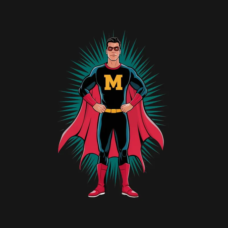 Superhero M T-Shirt, Vintage Comic Style Superhero, Cool Red and Black Hero Shirt, Unique Graphic Tee for Comic Fans Female T-Shirt