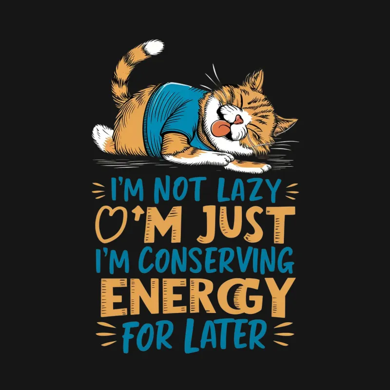 Funny Cat T-Shirt, I'm Not Lazy, I'm Just Conserving Energy Tee, Cute Cat Graphic, Humor Gift Female T-Shirt