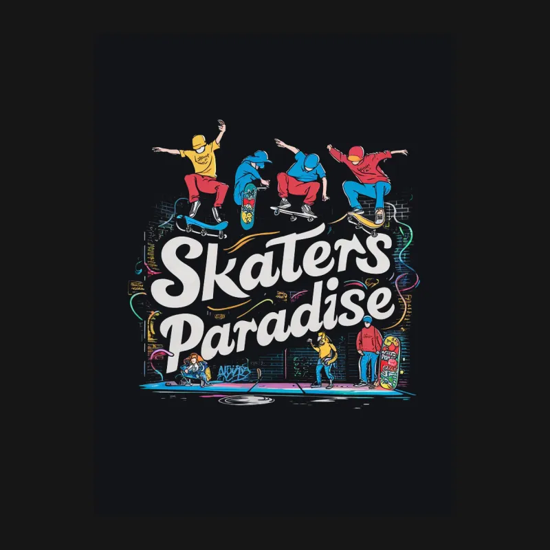 Skaters Paradise T-Shirt, Colorful Urban Skateboarding Design, Unisex Streetwear Tee Male T-Shirt