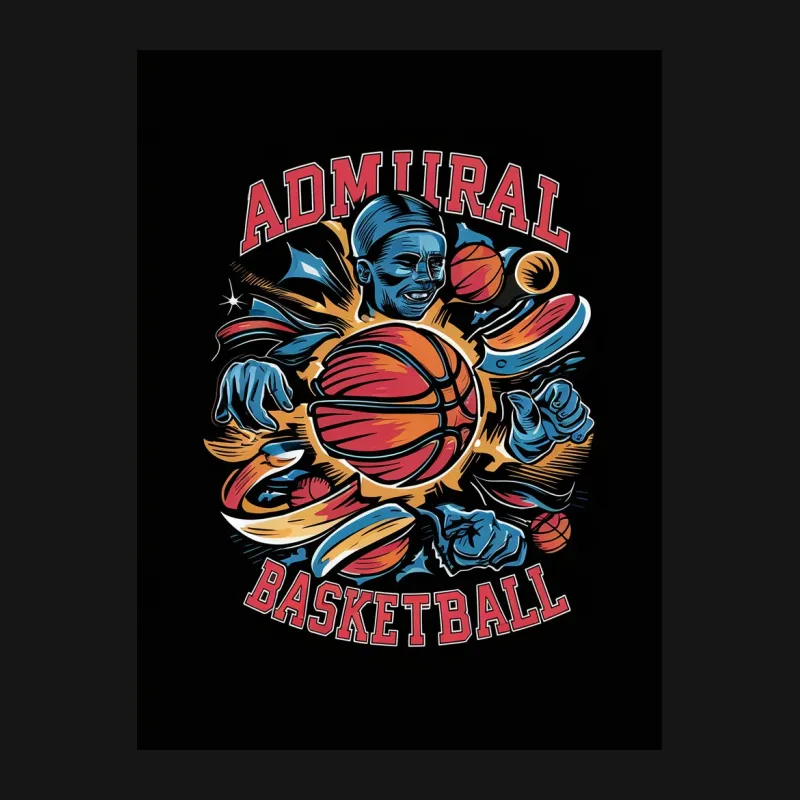 Admiral Basketball T-Shirt, Vintage Style Sports Tee, Retro Basketball Player Graphic, Colorful Athletic Apparel Male T-Shirt