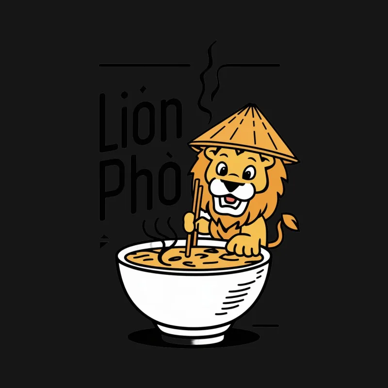 Fun Lion Pho Noodle Soup Cartoon T-Shirt, Unique Graphic Tee, Food Lover Gift Female T-Shirt