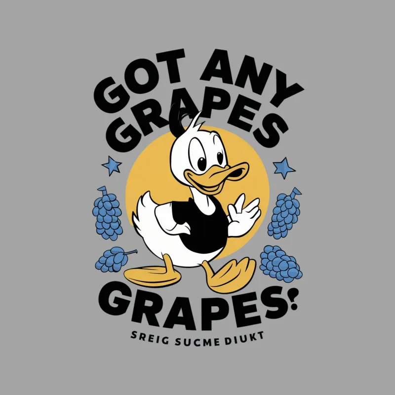 Vintage Cartoon Duck T-Shirt, Got Any Grapes? Phrase, Funny Graphic Tee, Unisex Clothing Male T-Shirt