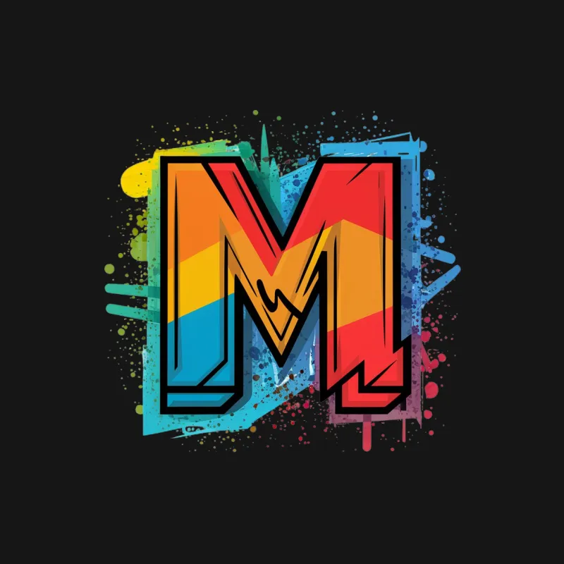 Colorful Graffiti Style Alphabet Letter M T-Shirt, Vibrant Artistic Graphic Tee, Unisex Male T-Shirt