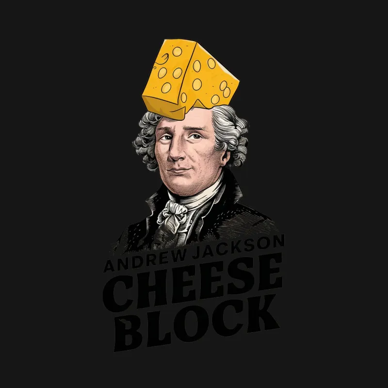 Andrew Jackson Cheese Block Graphic T-Shirt, Vintage Funny Cheese Lover Tee, Unique Gift Idea Male T-Shirt