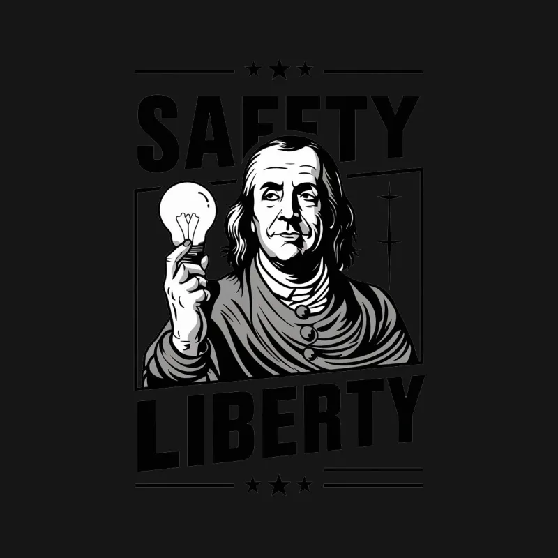 Vintage Benjamin Franklin T-Shirt, Safety Liberty Quote, Patriotic American History Tee, Black and White Graphic Female T-Shirt