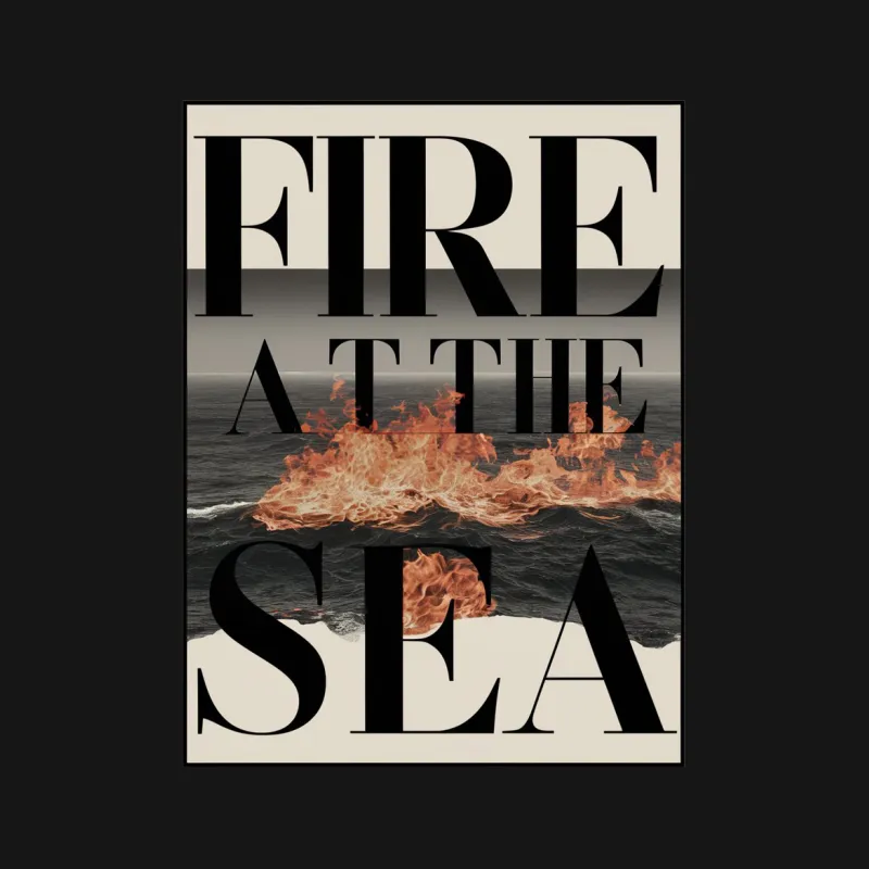 Fire at the Sea Graphic T-Shirt, Bold Text Ocean Flames Unisex Tee, Stylish Casual Streetwear, Coastal Inspired Fashion Male T-Shirt