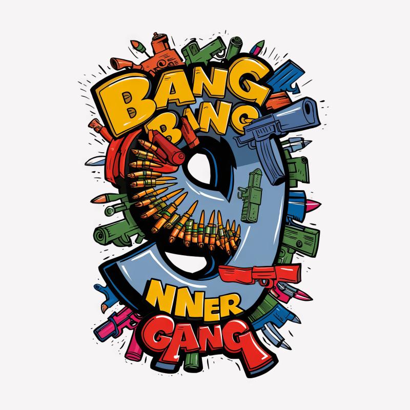 Colorful Comic Bang Bing Banner Gang T-Shirt, Vibrant Cartoon Graphics Tee, Unisex Pop Art Style Shirt, Explosion Illustration Male T-Shirt