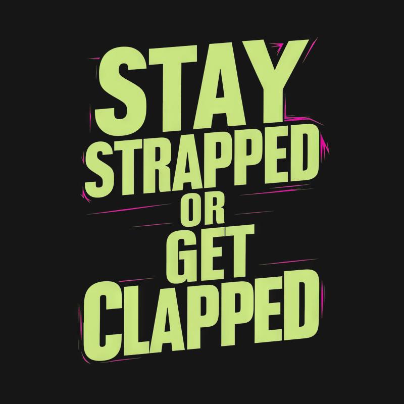 Stay Strapped Or Get Clapped T-Shirt, Bold Inspirational Quote Tee, Urban Streetwear, Unisex Graphic Shirt, Trendy Slogan Top Female T-Shirt