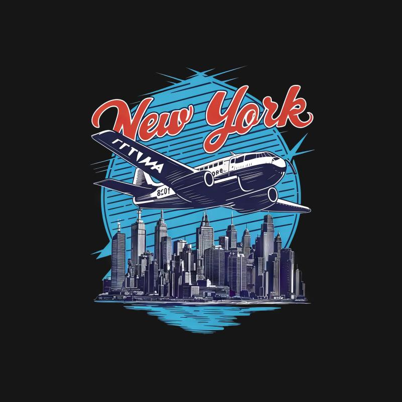 Vintage New York City T-Shirt, Retro Airplane Graphic Tee, Urban Skyline Casual Shirt, Travel Fashion Top, Unisex Gift Idea Male T-Shirt