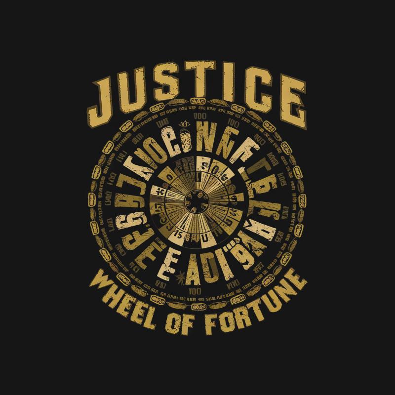 Vintage Justice Wheel of Fortune Graphic Tee, Distressed Aesthetic T-Shirt, Unique Unisex Casual Top Male T-Shirt