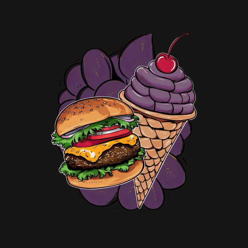 Quirky Burger Ice Cream Cone T-Shirt, Funny Foodie Graphic Tee, Unisex Casual Shirt, Summer BBQ Novelty Top, Gift for Him or Her Male T-Shirt