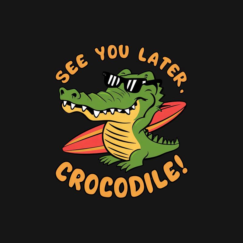 Funny Crocodile Surfing T-Shirt, See You Later Crocodile Beach Tee, Unisex Graphic Shirt, Summer Vacation Casual Wear for All Ages Female T-Shirt