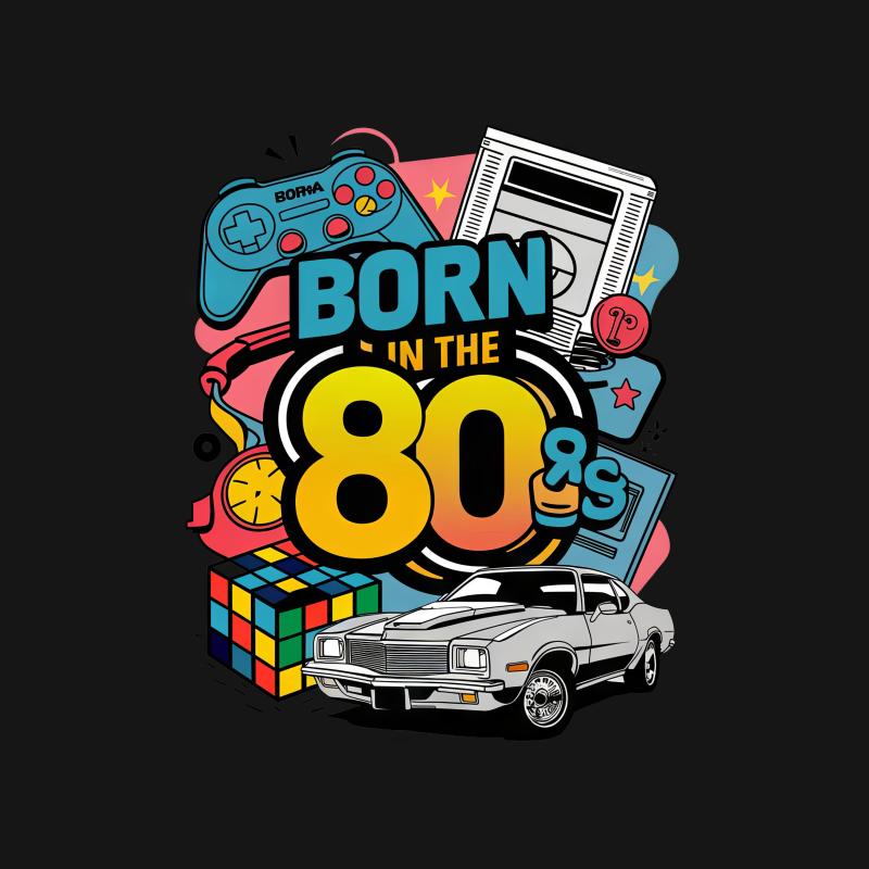 Born in the 80s Retro Tee, Vintage Gaming and Car Graphic T-Shirt, Colorful 1980s Pop Culture Shirt, Unisex Nostalgia Tee Male T-Shirt