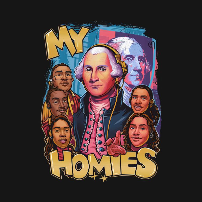 Fun Presidential Homies T-Shirt, Colorful Graphic Tee, American Founding Fathers, Hip Hop Culture, Unique History Shirt, Unisex Apparel Male T-Shirt