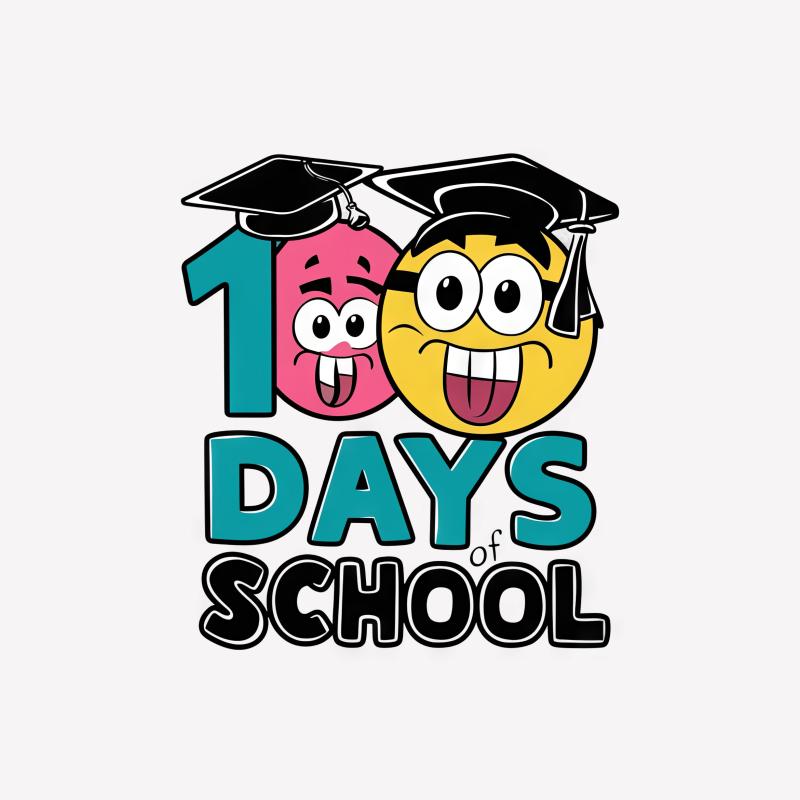 100 Days of School T-Shirt, Fun Emoji Graduate Graphic Tee, Colorful Celebratory Education Shirt for Kids and Teachers Male T-Shirt