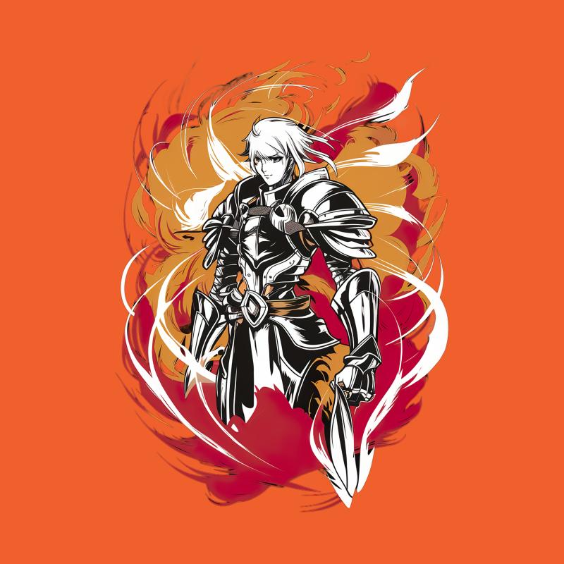 Anime Armor Warrior T-Shirt, Unisex Manga Style Tee, Graphic Fantasy Knight Shirt, Gift for Gamers, Cool Flame Design Male T-Shirt