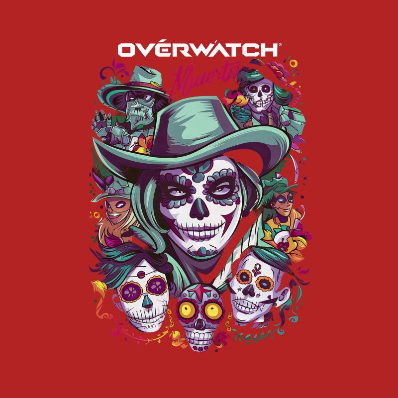 Colorful Overwatch Muertos T-Shirt, Gaming Skull Art Tee, Unisex Adult Graphic Shirt, Vibrant Character Design Apparel Female T-Shirt