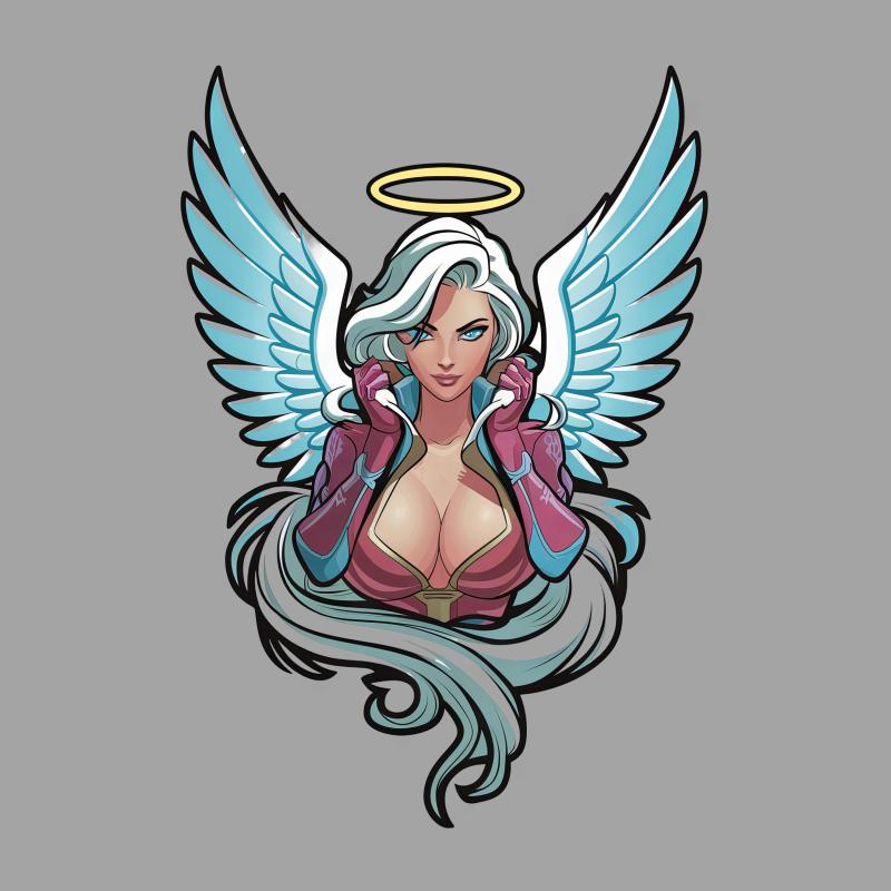 Angelic Cyberpunk Girl T-Shirt, Futuristic Fantasy Art Tee, Tech-Inspired Angel Top, Urban Sci-Fi Clothing, Unique Graphic Shirt Male T-Shirt