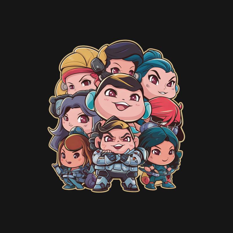 Chibi Gamer Characters T-Shirt, Cute Gaming Mascots, Unisex Video Game Shirt, Casual Geek Apparel, Fun Gift for Gamers Female T-Shirt