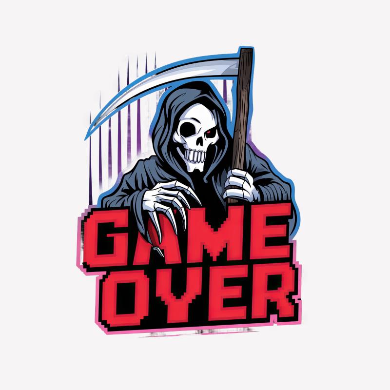 Cool Reaper Game Over Graphic Tee, Gaming Skull T-Shirt, Men's Casual Gamer Tee, Unique Design Top, Gift for Gamers Female T-Shirt