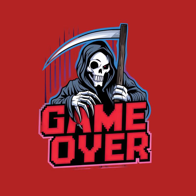 Cool Reaper Game Over Graphic Tee, Gaming Skull T-Shirt, Men's Casual Gamer Tee, Unique Design Top, Gift for Gamers Male T-Shirt